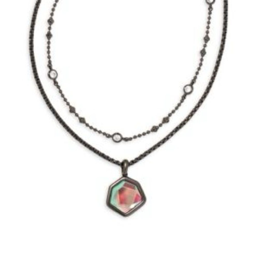 NWT Kendra Scott set of Vanessa Necklace in gunmetal Dichroic glass - Picture 2 of 2